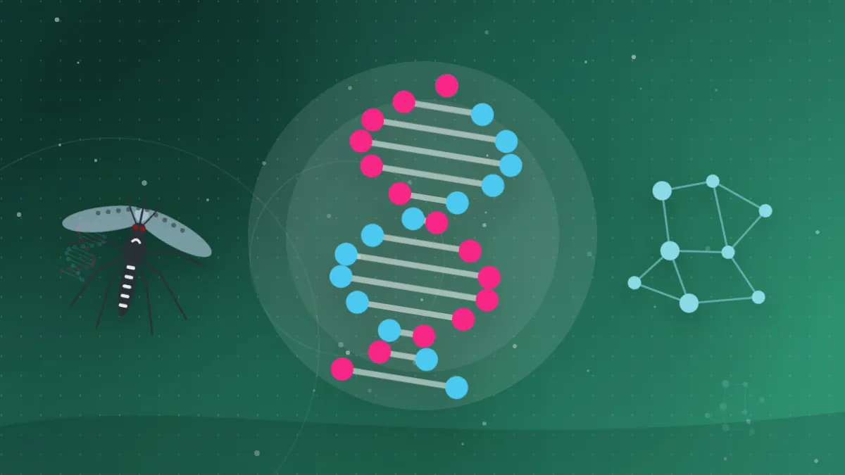 Minh họa chuỗi DNA với nhiều điểm đích, biểu tượng công nghệ gene drive