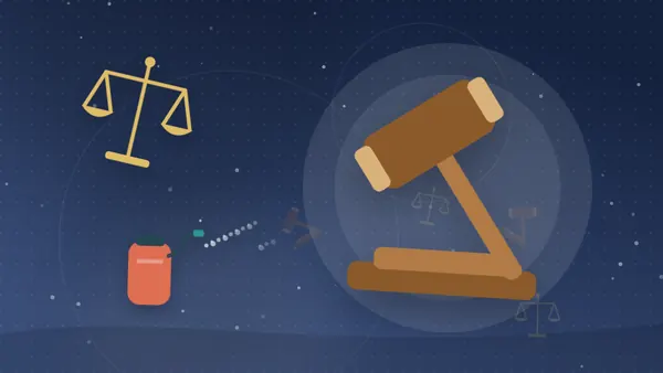 Minh họa cán cân, văn bản xử phạt và bình chế phẩm diệt côn trùng